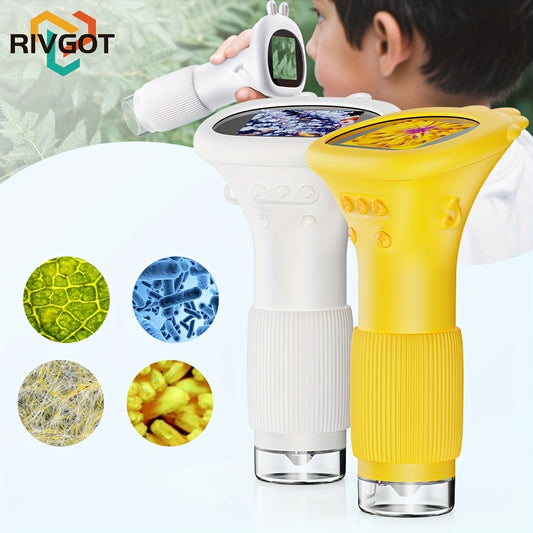 Microscopio Digitale per Bambini FYDEE – Portatile a Mano con Schermo LCD 8,89 cm, Ricaricabile USB, Ingrandimento 10X, 4 Modalità Colore (Bianco/Blu/Verde/Giallo), Giocattolo Scientifico Educativo, Regalo Compleanno