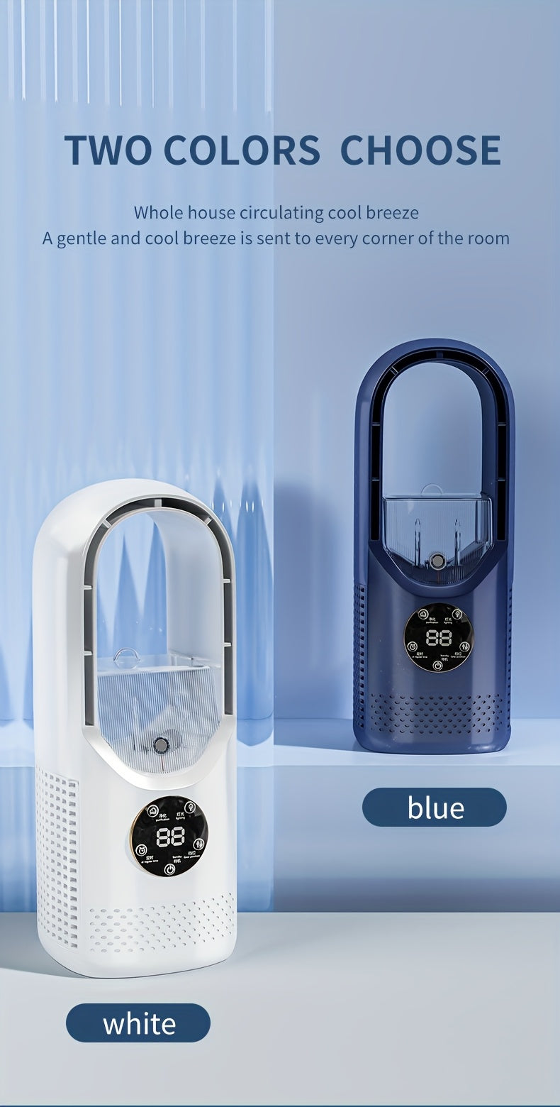 Portable Air Conditioning Fan, USB Tower Fan, Desktop Bladeless Fan - With Water Mist Cooling, Seven-Color LED Ambient Light, Timer and Smart Shutdown - Perfect for Office, Travel, Camping and Home Essentials