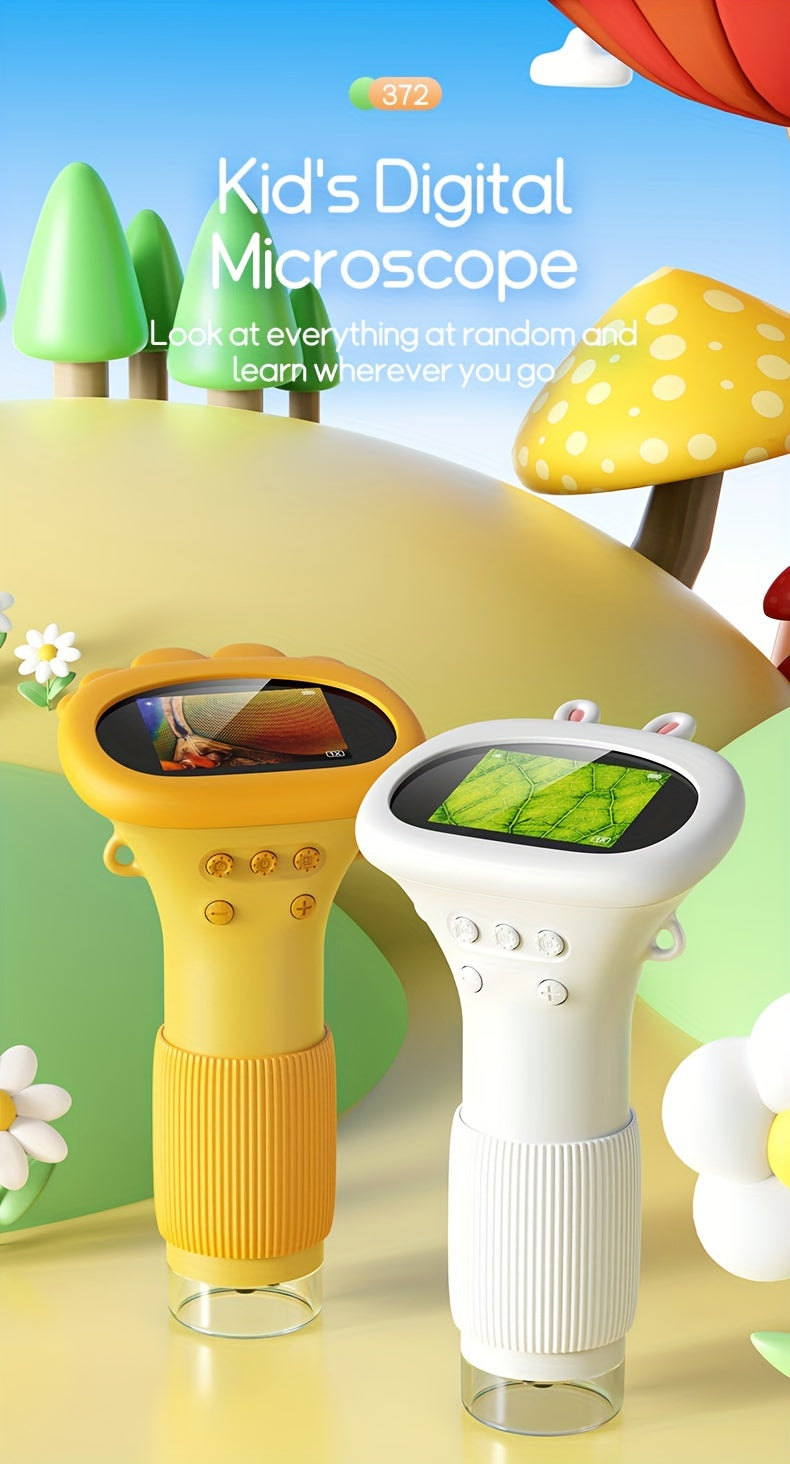 Microscopio Digitale per Bambini FYDEE – Portatile a Mano con Schermo LCD 8,89 cm, Ricaricabile USB, Ingrandimento 10X, 4 Modalità Colore (Bianco/Blu/Verde/Giallo), Giocattolo Scientifico Educativo, Regalo Compleanno