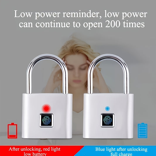 Lucchetto Smart Compatto con Impronta Digitale – Impermeabile, Senza Chiave, Ricaricabile USB, Leggero in Alluminio – Ideale per Valigie, Zaini e Bagagli