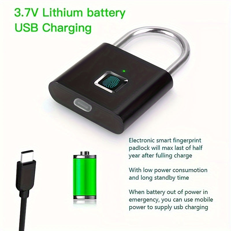 Lucchetto Smart Compatto con Impronta Digitale – Impermeabile, Senza Chiave, Ricaricabile USB, Leggero in Alluminio – Ideale per Valigie, Zaini e Bagagli
