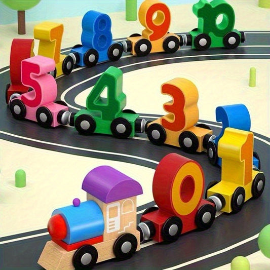 Jucărie puzzle magnetic tren și numere – vagoane colorate din lemn cu cifre 1-10, joc interactiv de învățare, ideal pentru petreceri și cadouri de sărbători, jucărie educativă | Puzzle tren | Jucărie durabilă pentru masă