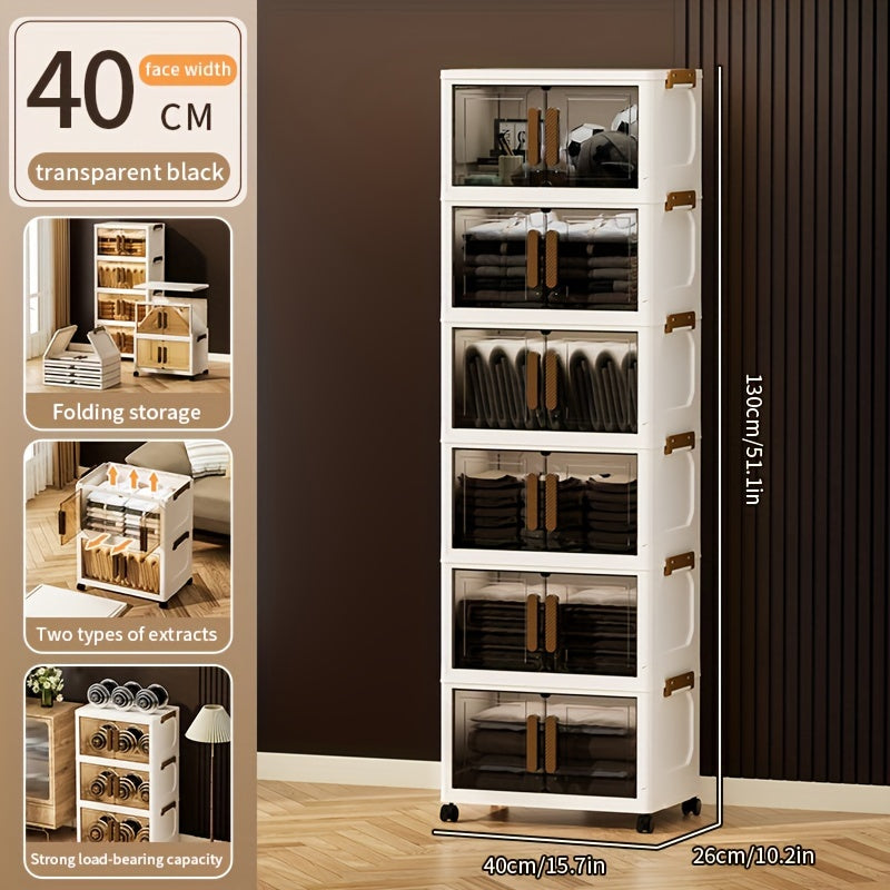 Contenitori Impilabili in Plastica 5 Ripiani con Coperchi – Armadietto Pieghevole, Organizer Collassabile con Ruote per Armadio, Bagno, Casa, Ufficio e Camera da letto
