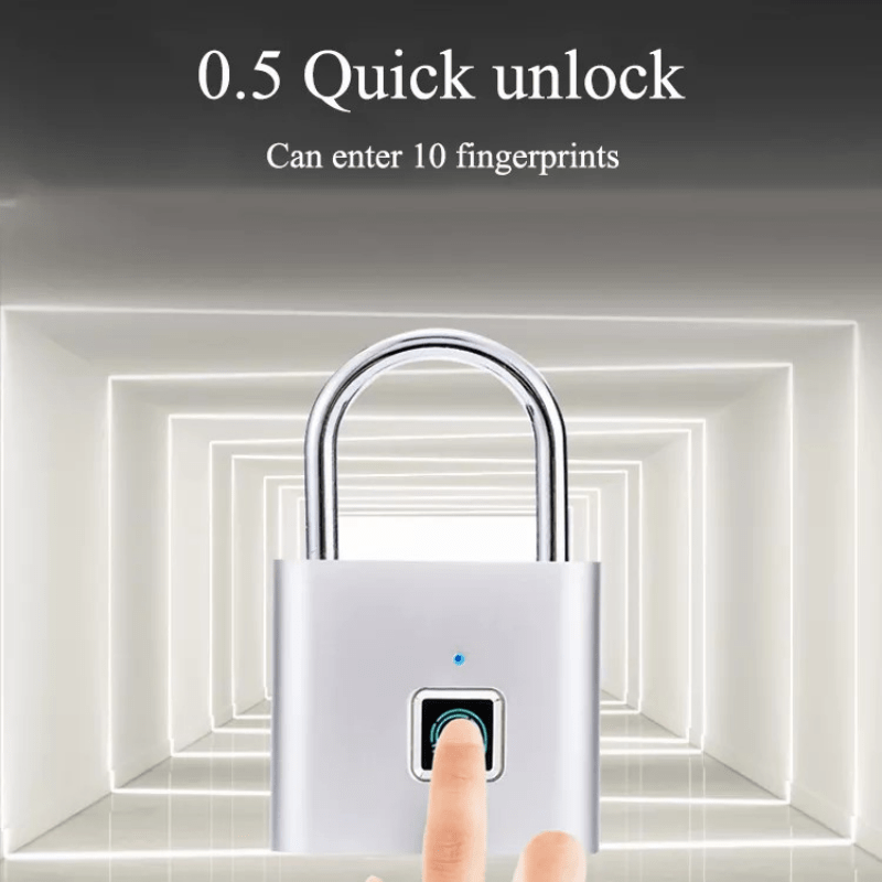 Lucchetto Smart Compatto con Impronta Digitale – Impermeabile, Senza Chiave, Ricaricabile USB, Leggero in Alluminio – Ideale per Valigie, Zaini e Bagagli