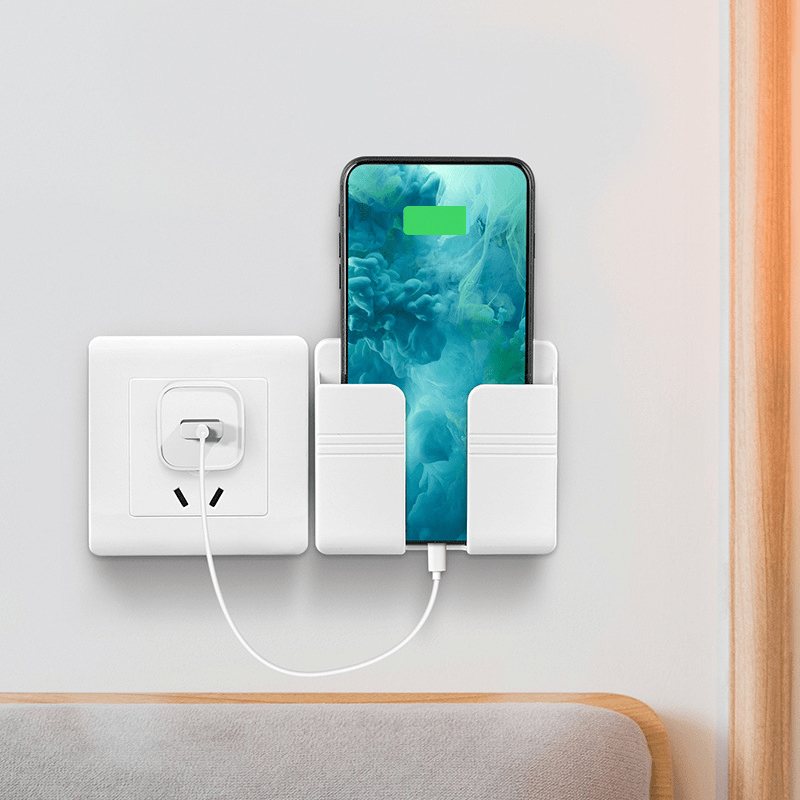 Porta Cellulare da Parete – Organizer Multiuso Senza Fori, Supporto per Telecomando, Scatola di Stoccaggio e Gancio per Ricarica