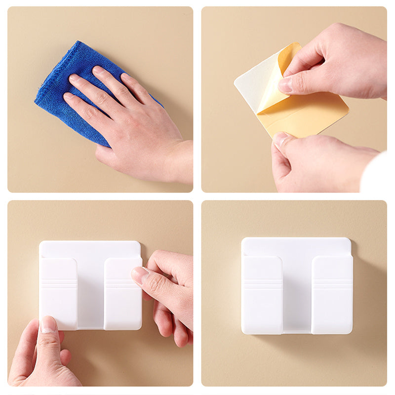 Porta Cellulare da Parete – Organizer Multiuso Senza Fori, Supporto per Telecomando, Scatola di Stoccaggio e Gancio per Ricarica