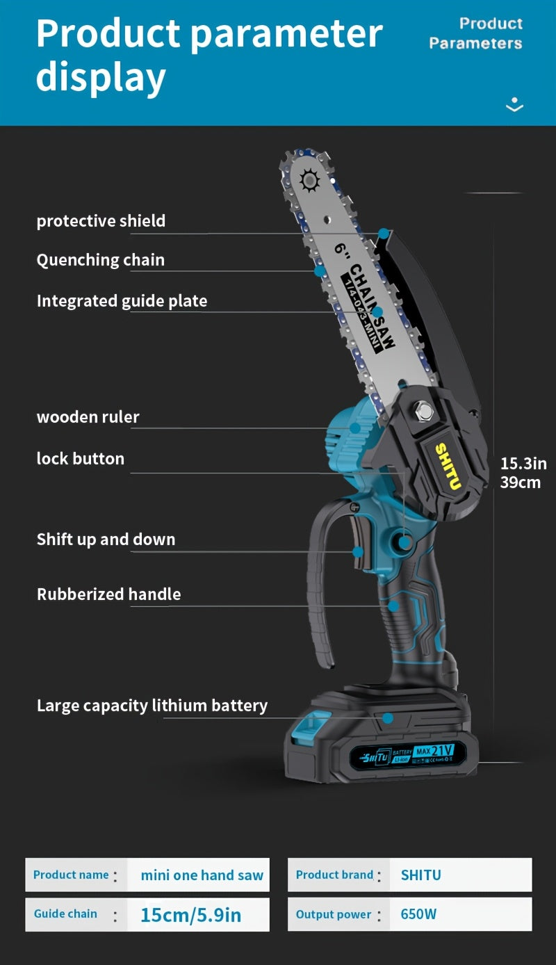 Mini Cordless Chainsaw, Lightweight &amp; Portable Handheld Electric Tree Cutter with Splash Guard, Safety Lock, Rechargeable Battery, and Safe Trimming for Quick Cutting of Tree Branches, Courtyard, Household, and Garden Use, Gift.