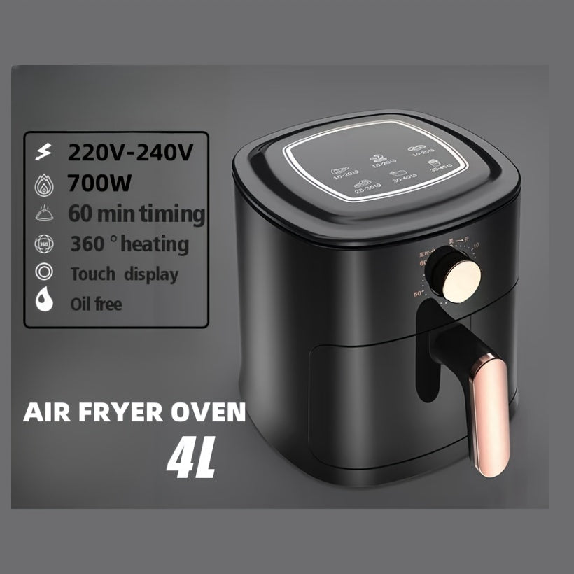Friggitrice ad Aria 4L – Capienza Grande, 700W, 220-240V, Design Nero, Controllo Digitale, Frittura Senza Olio per Patatine, Pollo e Verdure