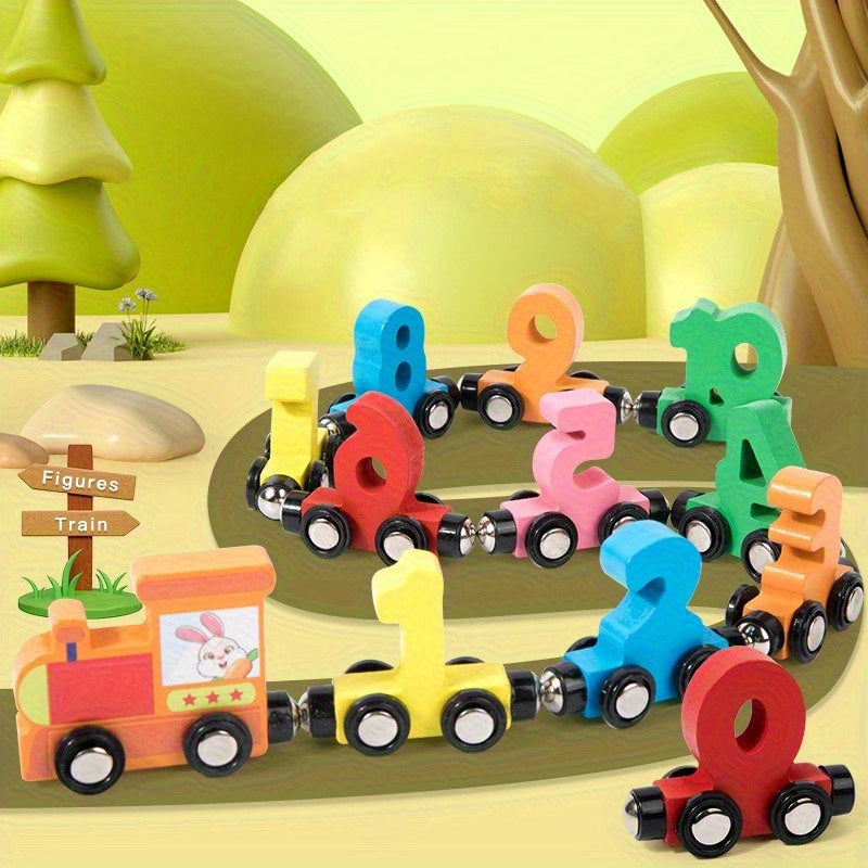 Jucărie puzzle magnetic tren și numere – vagoane colorate din lemn cu cifre 1-10, joc interactiv de învățare, ideal pentru petreceri și cadouri de sărbători, jucărie educativă | Puzzle tren | Jucărie durabilă pentru masă