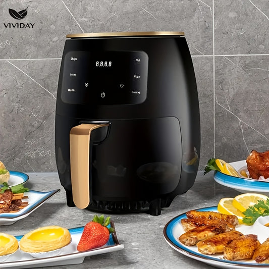 VIVIDAY Friggitrice ad Aria 1400W – Elettrica Stile Europeo per Casa, Facile da Usare, Perfetta per Patatine, Forno e Cucina Moderna, 220-240V, Nero, Robusta e Duratura