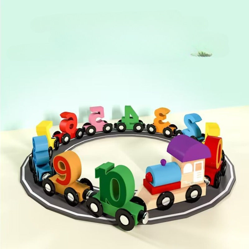 Jucărie puzzle magnetic tren și numere – vagoane colorate din lemn cu cifre 1-10, joc interactiv de învățare, ideal pentru petreceri și cadouri de sărbători, jucărie educativă | Puzzle tren | Jucărie durabilă pentru masă