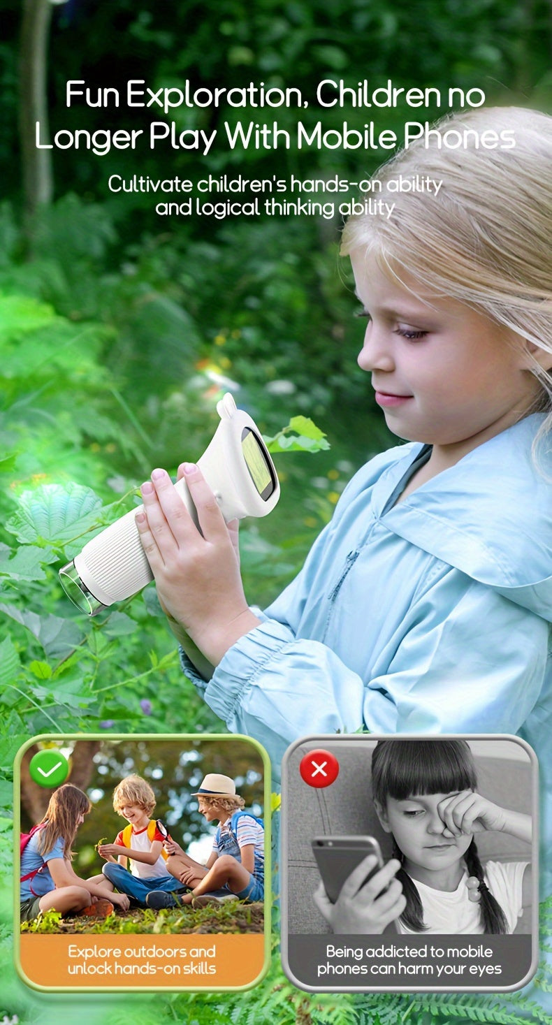 Microscopio Digitale per Bambini FYDEE – Portatile a Mano con Schermo LCD 8,89 cm, Ricaricabile USB, Ingrandimento 10X, 4 Modalità Colore (Bianco/Blu/Verde/Giallo), Giocattolo Scientifico Educativo, Regalo Compleanno