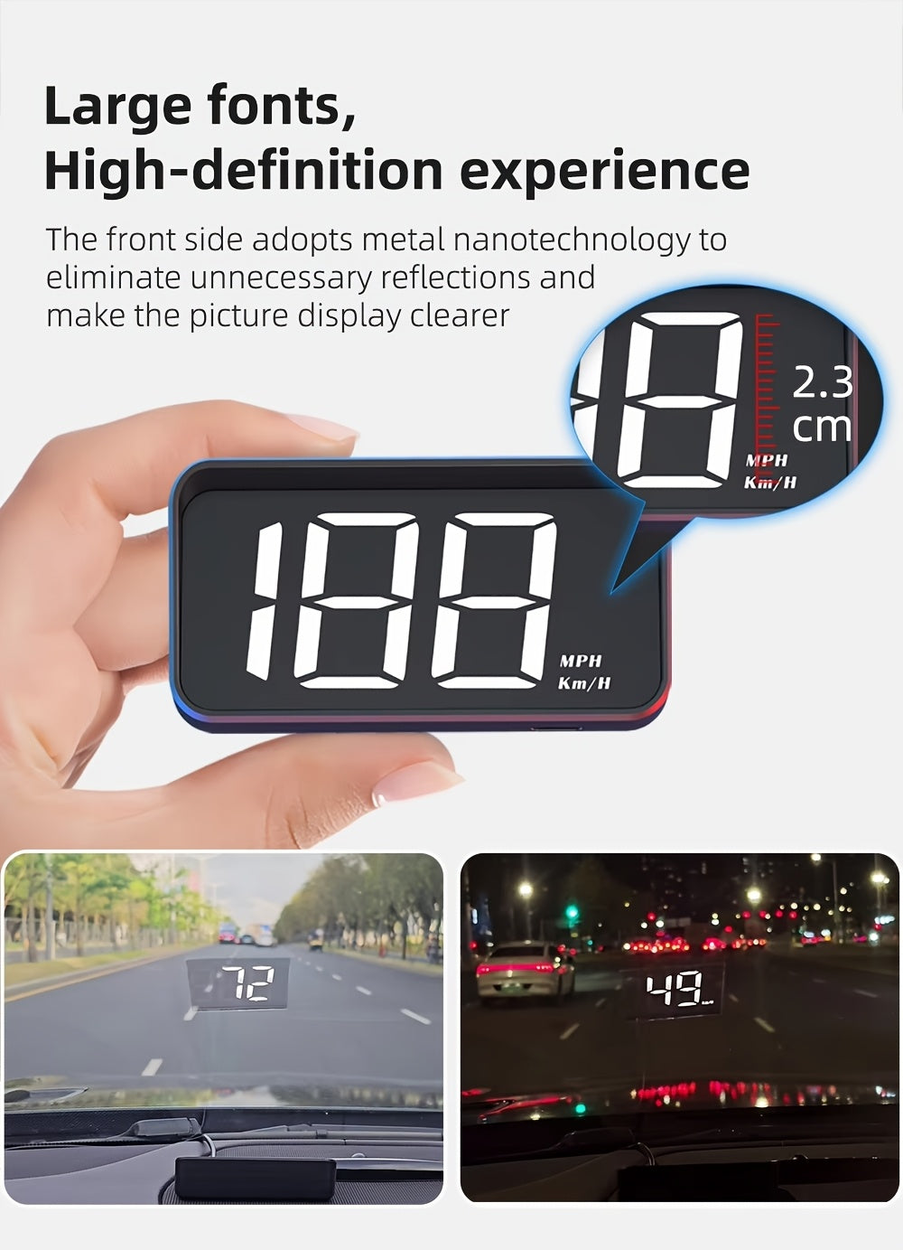 HUD auto YNF – afișaj head-up HD, viteză și kilometraj în timp real, compatibil 99% modele, plug & play, KM/H