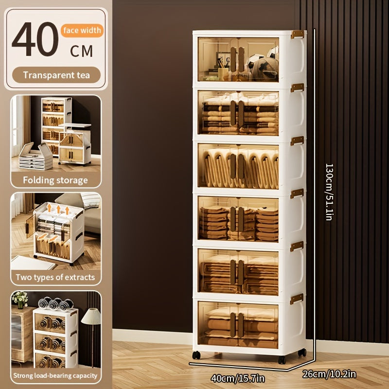 Contenitori Impilabili in Plastica 5 Ripiani con Coperchi – Armadietto Pieghevole, Organizer Collassabile con Ruote per Armadio, Bagno, Casa, Ufficio e Camera da letto