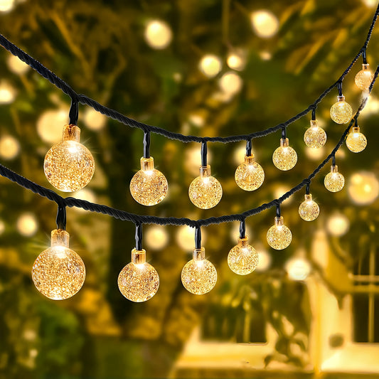 Lumină solară de exterior 20/50/100 LED, ghirlande cu bile calde, 8 moduri, IPX4, pentru grădină, copaci, patio, nuntă, petrecere și Crăciun