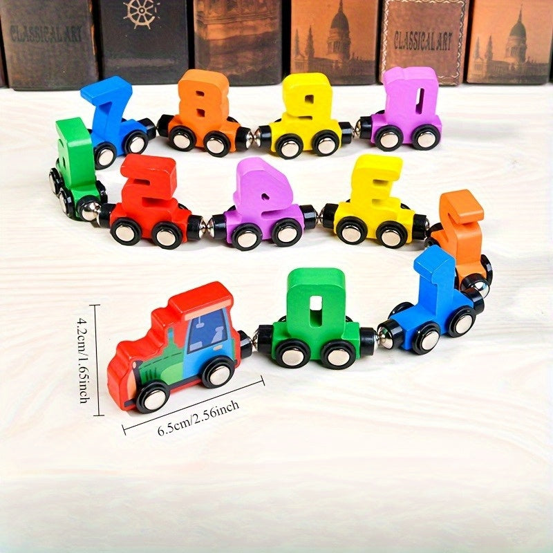 Jucărie puzzle magnetic tren și numere – vagoane colorate din lemn cu cifre 1-10, joc interactiv de învățare, ideal pentru petreceri și cadouri de sărbători, jucărie educativă | Puzzle tren | Jucărie durabilă pentru masă