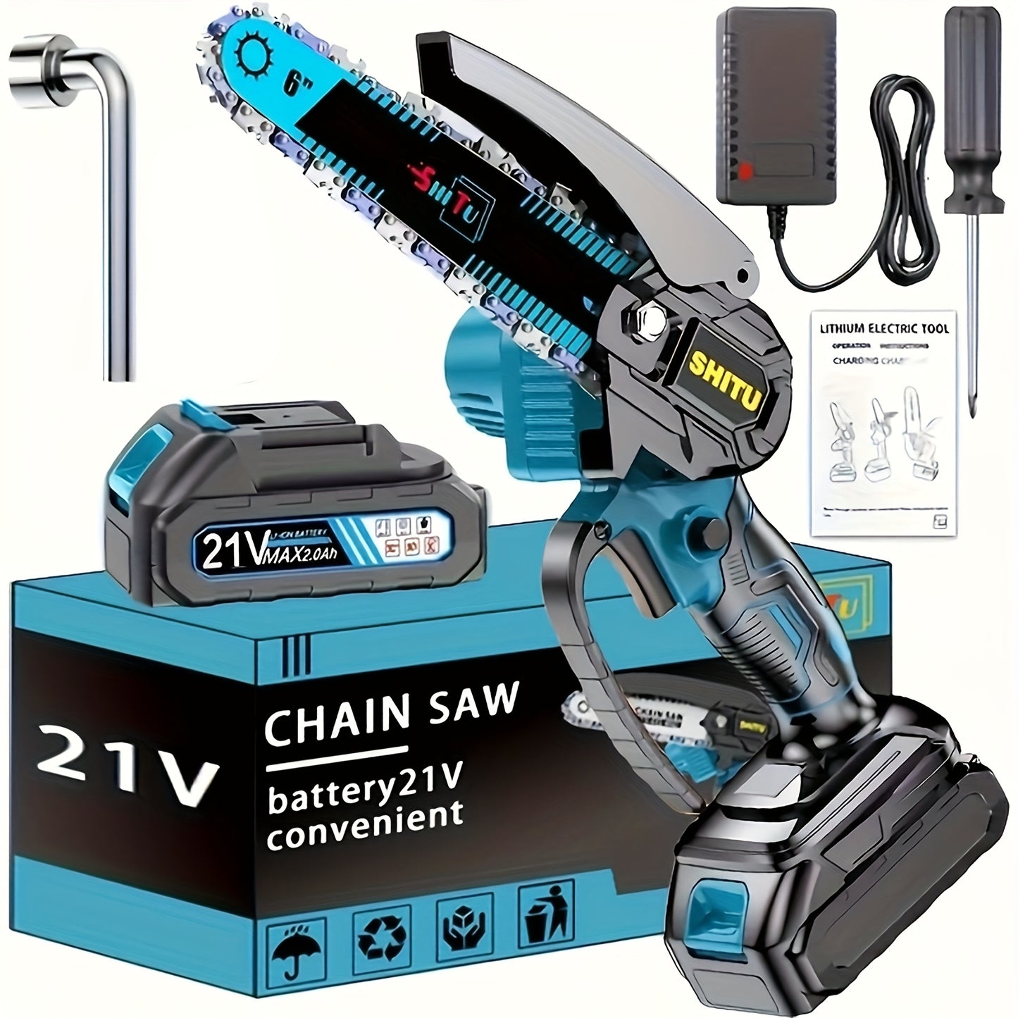 Mini Cordless Chainsaw, Lightweight &amp; Portable Handheld Electric Tree Cutter with Splash Guard, Safety Lock, Rechargeable Battery, and Safe Trimming for Quick Cutting of Tree Branches, Courtyard, Household, and Garden Use, Gift.