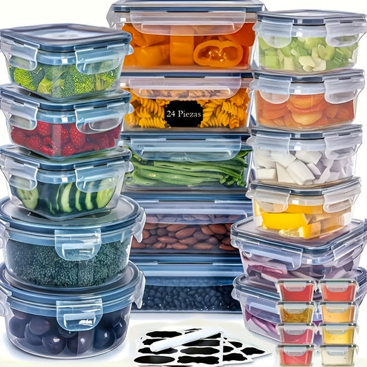 48-Piece Food Storage Container Set, Kitchen Organizers, Leakproof Meal Prep Containers, Local Warehouse - Airtight, BPA-Free, Easy-Snap Lids, Stackable. Includes 24 Lunch Containers, 24 Lids, Free Labels, and Marker for Pantry and...