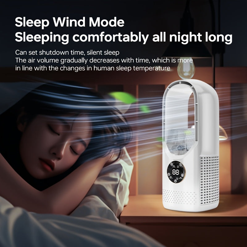 Portable Air Conditioning Fan, USB Tower Fan, Desktop Bladeless Fan - With Water Mist Cooling, Seven-Color LED Ambient Light, Timer and Smart Shutdown - Perfect for Office, Travel, Camping and Home Essentials