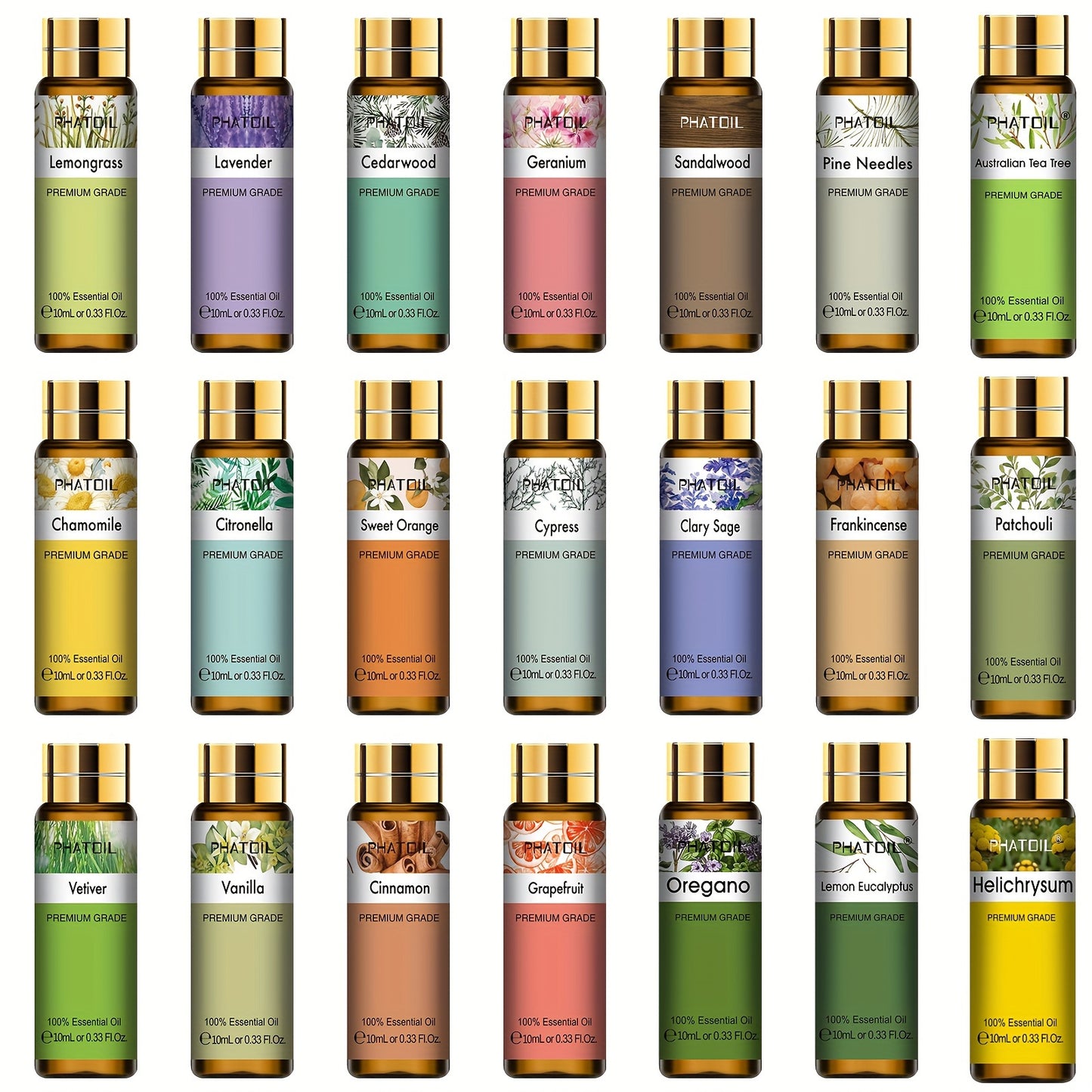 PHATOIL Olio Essenziale Puro 10ml – Aromaterapia, Rilassante e Rivitalizzante, Multiuso, Qualità Premium, Flacone Anti-UV a Prova di Perdite