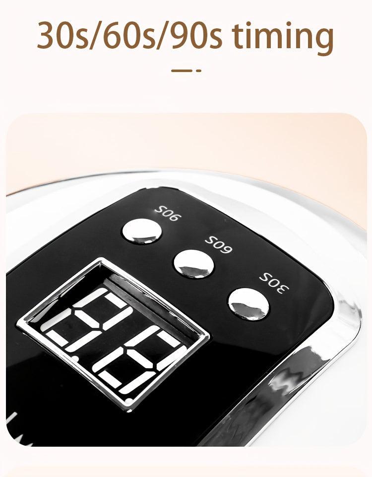 Lampada Unghie LED/Quick-Dry con Display LCD Digitale – Auto Spegnimento, Luce B/UVA per Smalto Gel, Uso Casa o Salone, Compatta e Portatile, Timer, Senza Adattatore, Plastica Resistente, Bianco/Nero