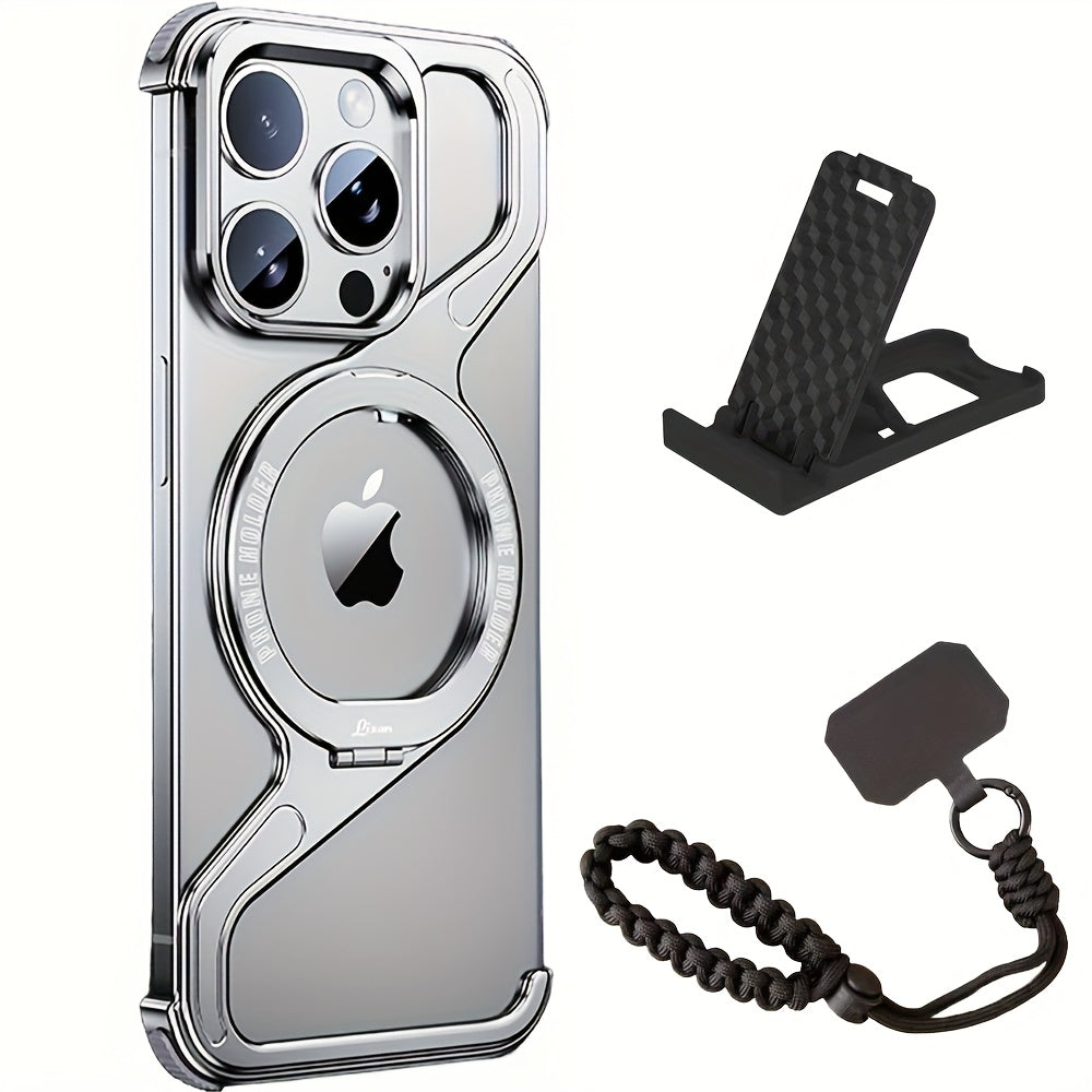 Custodia per telefono in lega di alluminio senza cornice con supporto rotante a 180°, design creativo a forma di Z in metallo, offre la sensazione di telefono nudo, adatta sia per uomo che per donna, supporta la ricarica wireless