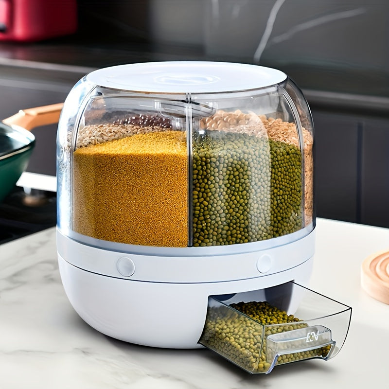 Contenitore Rotante Grande Capacità con Coperchio – Dispenser Impermeabile in Plastica per Cereali, Noci, Farina e Riso, Multiuso per Organizzazione e Conservazione in Cucina