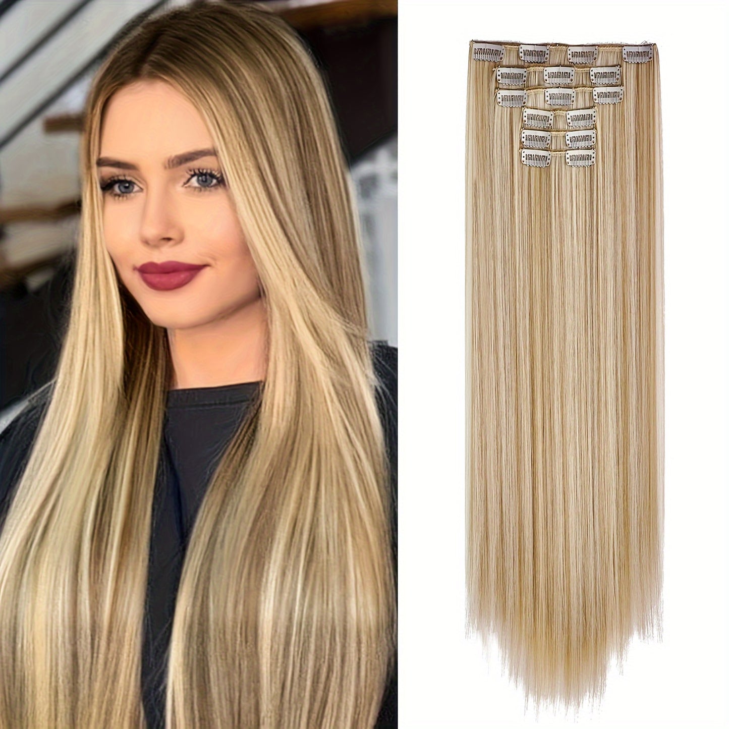 Extension a Clip, Capelli Lunghi e Folti in Pizzo Leggero Sintetici per Donna – Castano Cioccolato con Riflessi Biondo Dorato, Accessori per Capelli per Halloween e Natale
