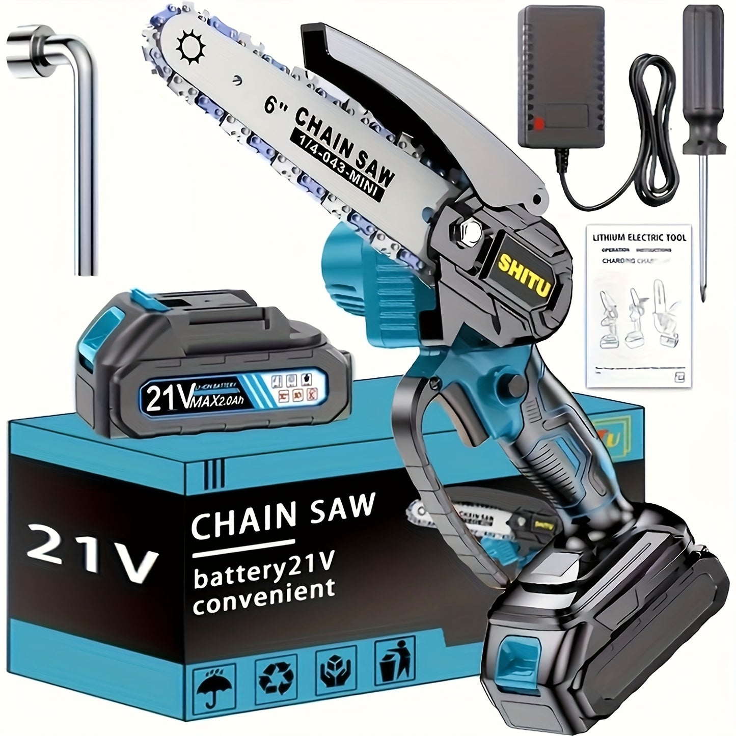 Mini Cordless Chainsaw, Lightweight &amp; Portable Handheld Electric Tree Cutter with Splash Guard, Safety Lock, Rechargeable Battery, and Safe Trimming for Quick Cutting of Tree Branches, Courtyard, Household, and Garden Use, Gift.