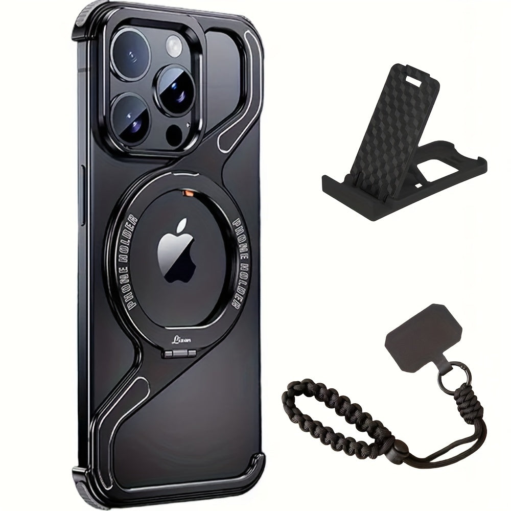 Custodia per telefono in lega di alluminio senza cornice con supporto rotante a 180°, design creativo a forma di Z in metallo, offre la sensazione di telefono nudo, adatta sia per uomo che per donna, supporta la ricarica wireless