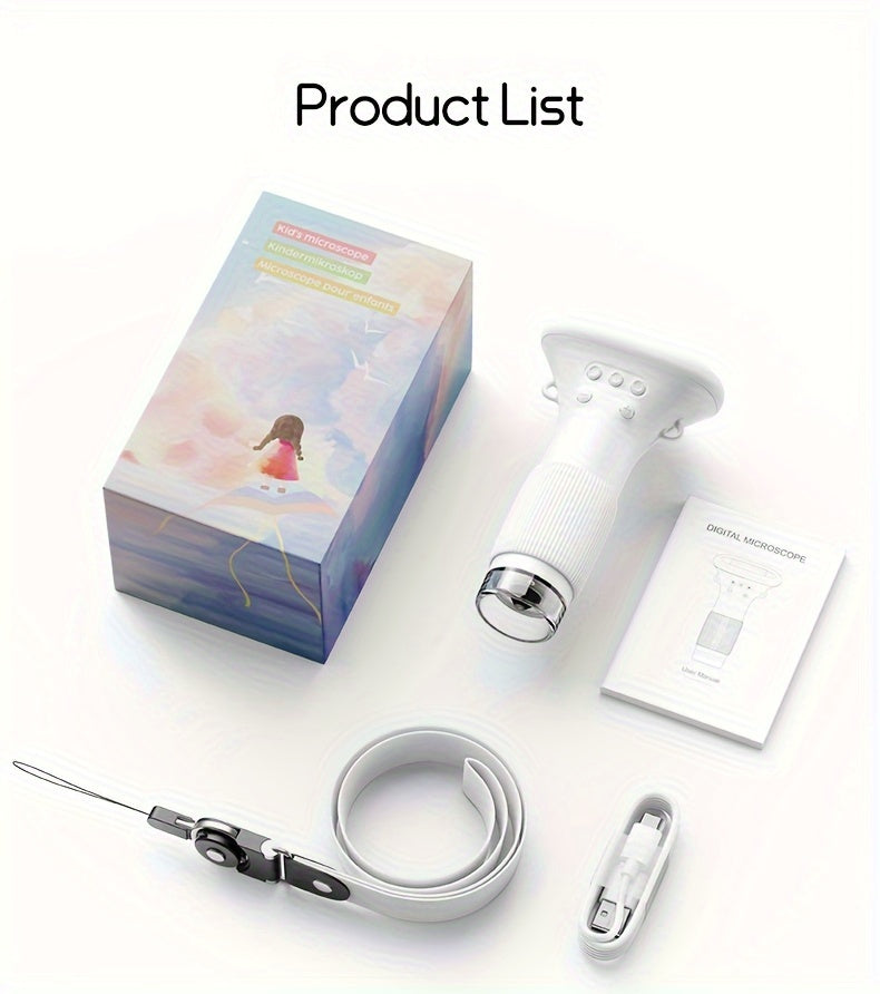 Microscopio Digitale per Bambini FYDEE – Portatile a Mano con Schermo LCD 8,89 cm, Ricaricabile USB, Ingrandimento 10X, 4 Modalità Colore (Bianco/Blu/Verde/Giallo), Giocattolo Scientifico Educativo, Regalo Compleanno
