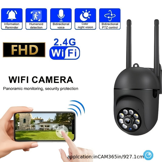 Cameră smart wireless WiFi 1080P PTZ cu vedere nocturnă, audio bidirecțional, aplicație remote, ABS rotund, Wi-Fi 2.4G, compatibil smartphone – Negru