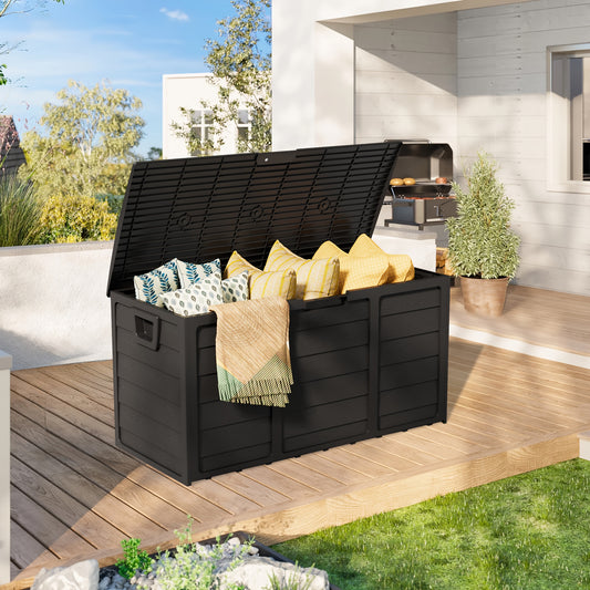 75 Gallon Resin Outdoor Storage Box with Handles, Deck Storage Container with Handles for Pool Accessories, Garden Tools, Camping Gear, Easy to Assemble, Box, Cabinet, Rack for Outdoor Storage