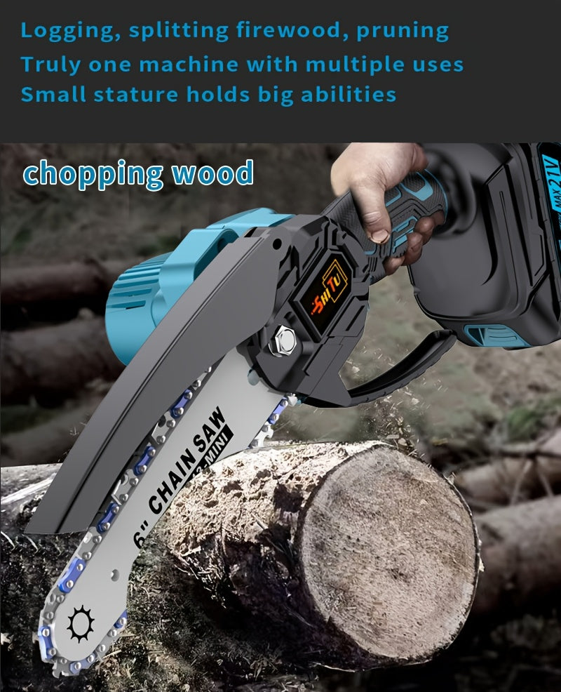 Mini Cordless Chainsaw, Lightweight &amp; Portable Handheld Electric Tree Cutter with Splash Guard, Safety Lock, Rechargeable Battery, and Safe Trimming for Quick Cutting of Tree Branches, Courtyard, Household, and Garden Use, Gift.