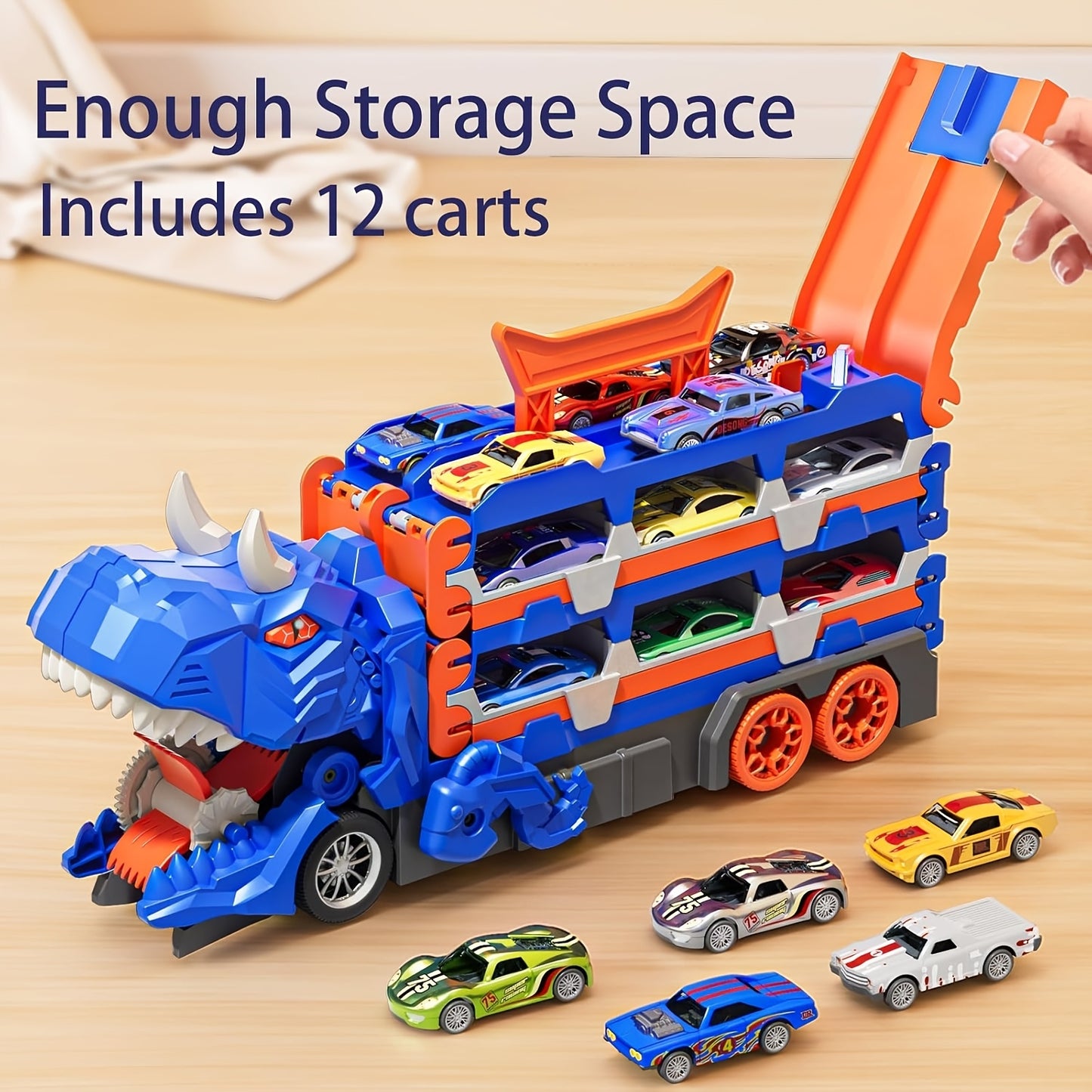Set Pista Città per Bambini – Camion Dinosauro Trasformabile con 6 Auto, Garage Interattivo, Ideale per Bambini 3-5 Anni, Regalo di Compleanno Invernale
