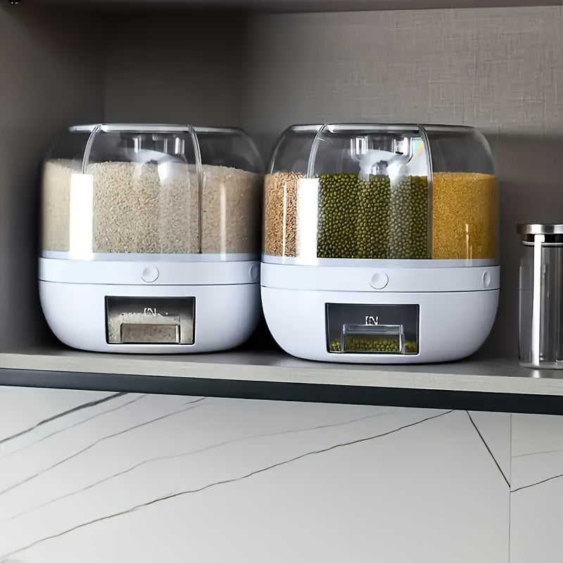 Contenitore Rotante Grande Capacità con Coperchio – Dispenser Impermeabile in Plastica per Cereali, Noci, Farina e Riso, Multiuso per Organizzazione e Conservazione in Cucina
