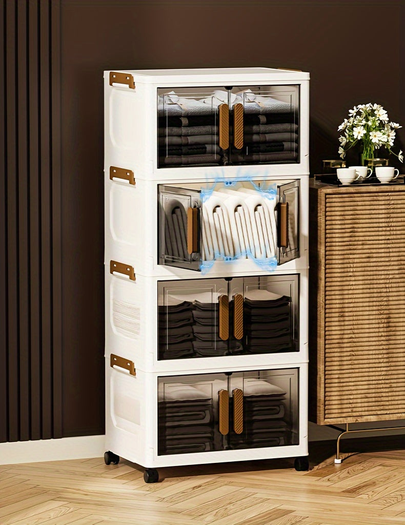Contenitori Impilabili in Plastica 5 Ripiani con Coperchi – Armadietto Pieghevole, Organizer Collassabile con Ruote per Armadio, Bagno, Casa, Ufficio e Camera da letto