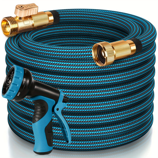 100ft Heavy-Duty Rubber Garden Hose with 10-Function High-Pressure Spray Nozzle - Lightweight, Non-Expandable 3/4" Diameter, US Standard Threads for Yard, Lawn, Car Wash &amp; Outdoor Use (25/50/75/100ft Available), Garden Hose No