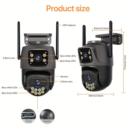 Cameră de supraveghere WiFi 6MP (3K UHD) cu urmărire AI, lentile duble PTZ, vedere nocturnă color, audio bidirecțional, alerte de mișcare, H.265+, compatibilă cu aplicația ICSEE, EU Plug, pentru interior/exterior