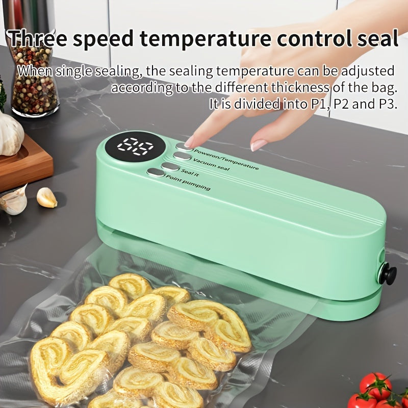 Kit Compact de Sigilare Vid USB cu Ecran Digital – Sigilare Rapidă, Include Pompă și Pungi Etanșe, Ideal pentru Conservarea Alimentelor, Gustări, Carne, Fructe și Legume – Design Care Economisește Spațiu, Mașină de Sigilare 36V