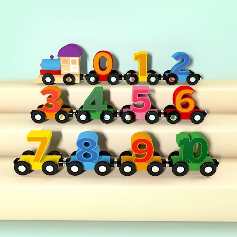 Jucărie puzzle magnetic tren și numere – vagoane colorate din lemn cu cifre 1-10, joc interactiv de învățare, ideal pentru petreceri și cadouri de sărbători, jucărie educativă | Puzzle tren | Jucărie durabilă pentru masă