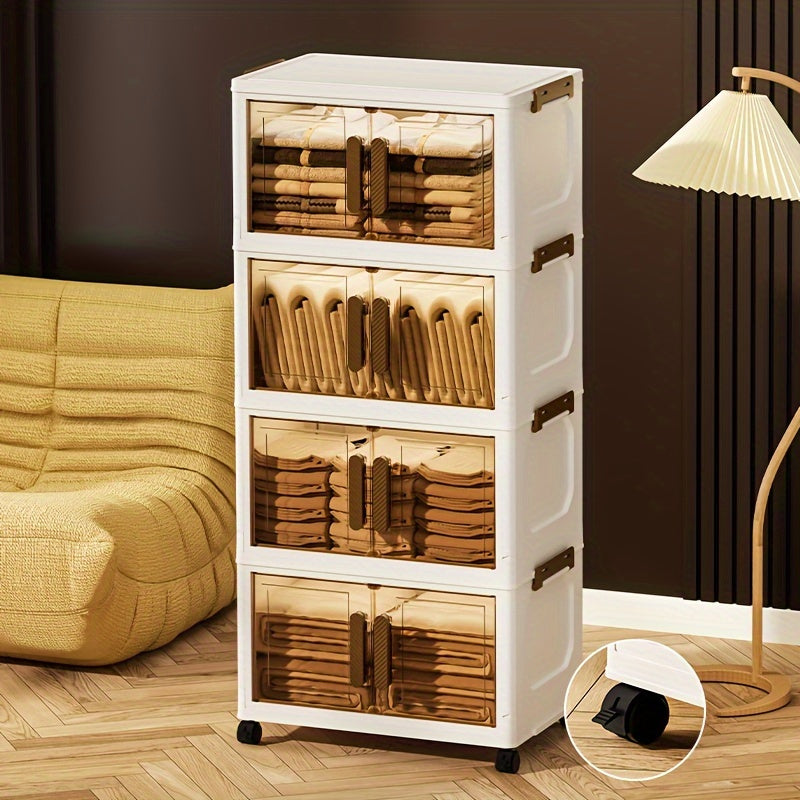 Contenitori Impilabili in Plastica 5 Ripiani con Coperchi – Armadietto Pieghevole, Organizer Collassabile con Ruote per Armadio, Bagno, Casa, Ufficio e Camera da letto