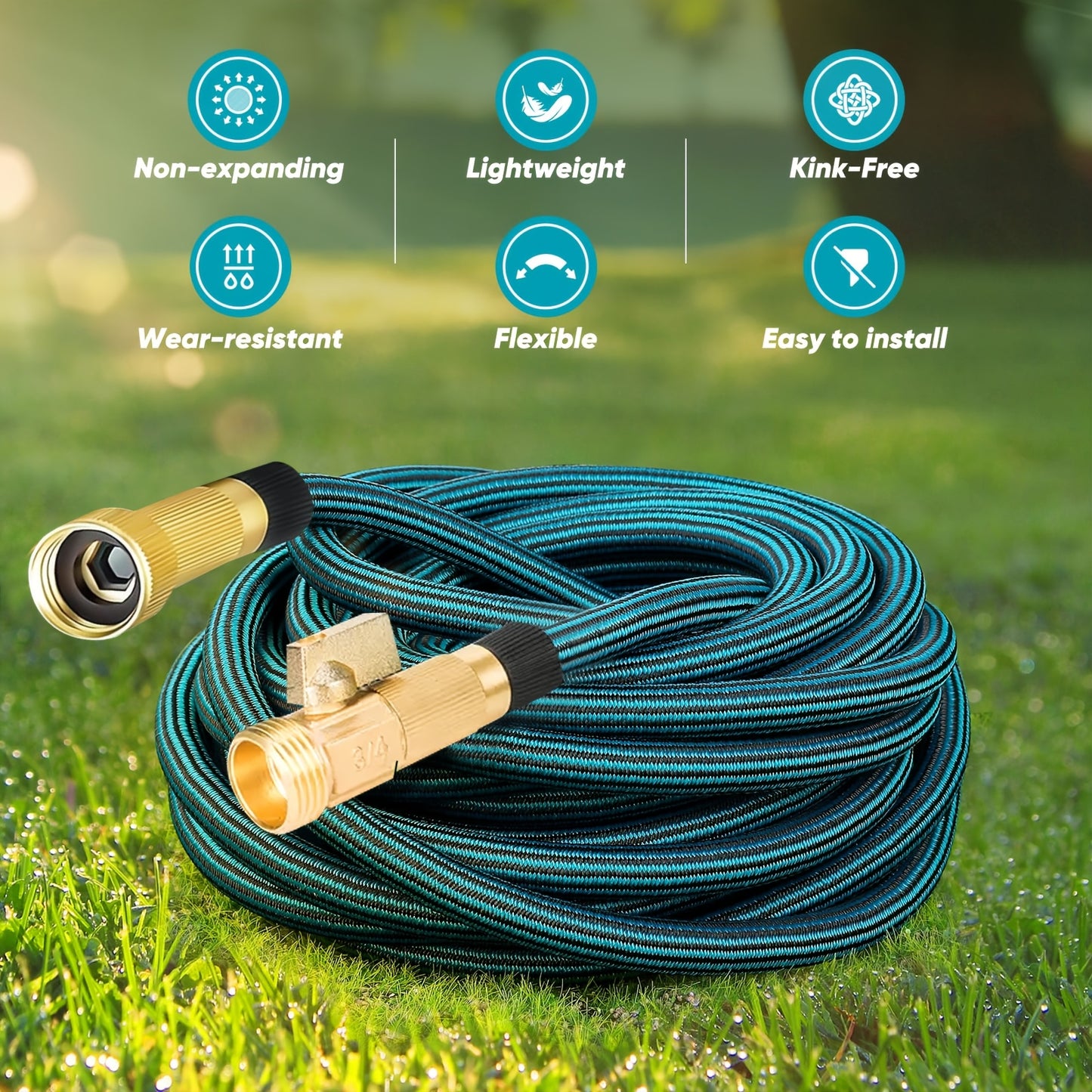 100ft Heavy-Duty Rubber Garden Hose with 10-Function High-Pressure Spray Nozzle - Lightweight, Non-Expandable 3/4" Diameter, US Standard Threads for Yard, Lawn, Car Wash &amp; Outdoor Use (25/50/75/100ft Available), Garden Hose No