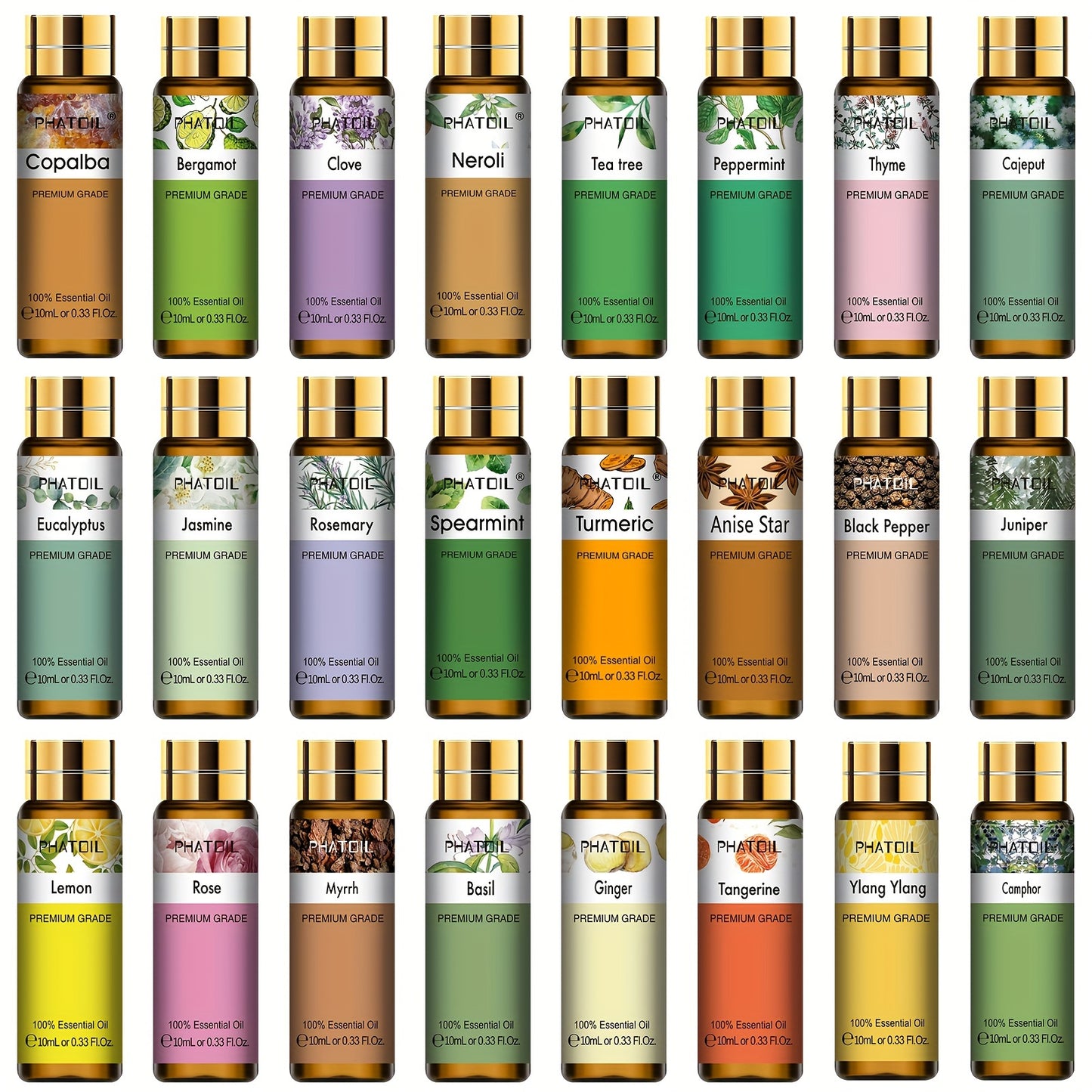 PHATOIL Olio Essenziale Puro 10ml – Aromaterapia, Rilassante e Rivitalizzante, Multiuso, Qualità Premium, Flacone Anti-UV a Prova di Perdite