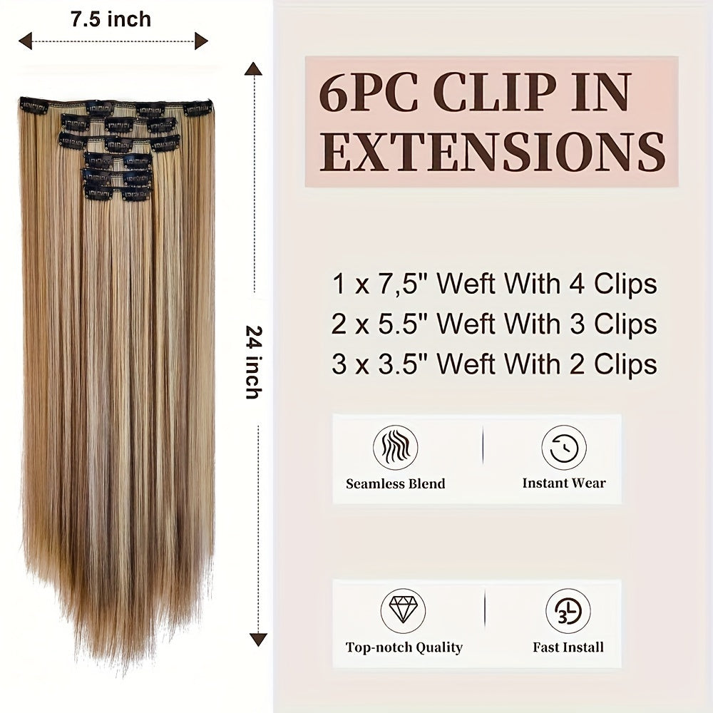 Extension a Clip, Capelli Lunghi e Folti in Pizzo Leggero Sintetici per Donna – Castano Cioccolato con Riflessi Biondo Dorato, Accessori per Capelli per Halloween e Natale