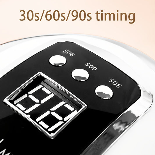 Lampada Unghie LED/Quick-Dry con Display LCD Digitale – Auto Spegnimento, Luce B/UVA per Smalto Gel, Uso Casa o Salone, Compatta e Portatile, Timer, Senza Adattatore, Plastica Resistente, Bianco/Nero