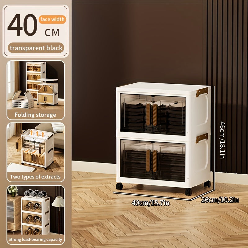 Contenitori Impilabili in Plastica 5 Ripiani con Coperchi – Armadietto Pieghevole, Organizer Collassabile con Ruote per Armadio, Bagno, Casa, Ufficio e Camera da letto