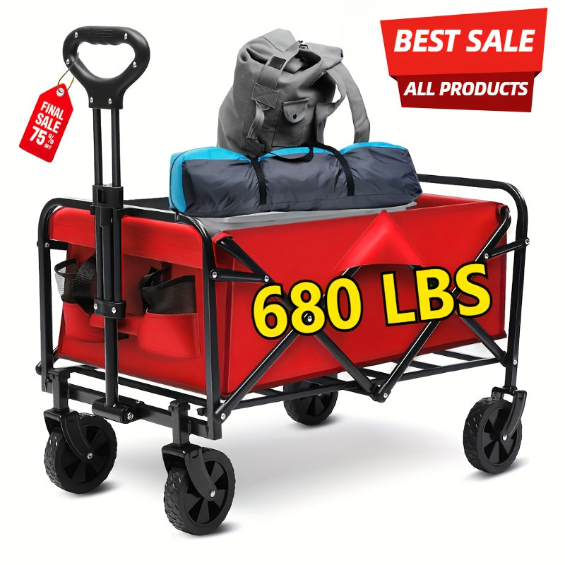220LBS/ 450LBS/ 680LBS All-Terrain Heavy-Duty Folding Cart, Large Capacity Camper Suitable for Yard Shopping/Sports/Outdoor/Gardening Equipment Handling, Black Multifunctional Utility Cart