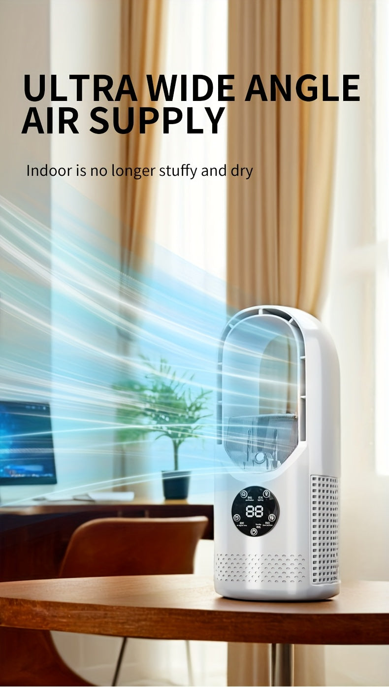 Portable Air Conditioning Fan, USB Tower Fan, Desktop Bladeless Fan - With Water Mist Cooling, Seven-Color LED Ambient Light, Timer and Smart Shutdown - Perfect for Office, Travel, Camping and Home Essentials