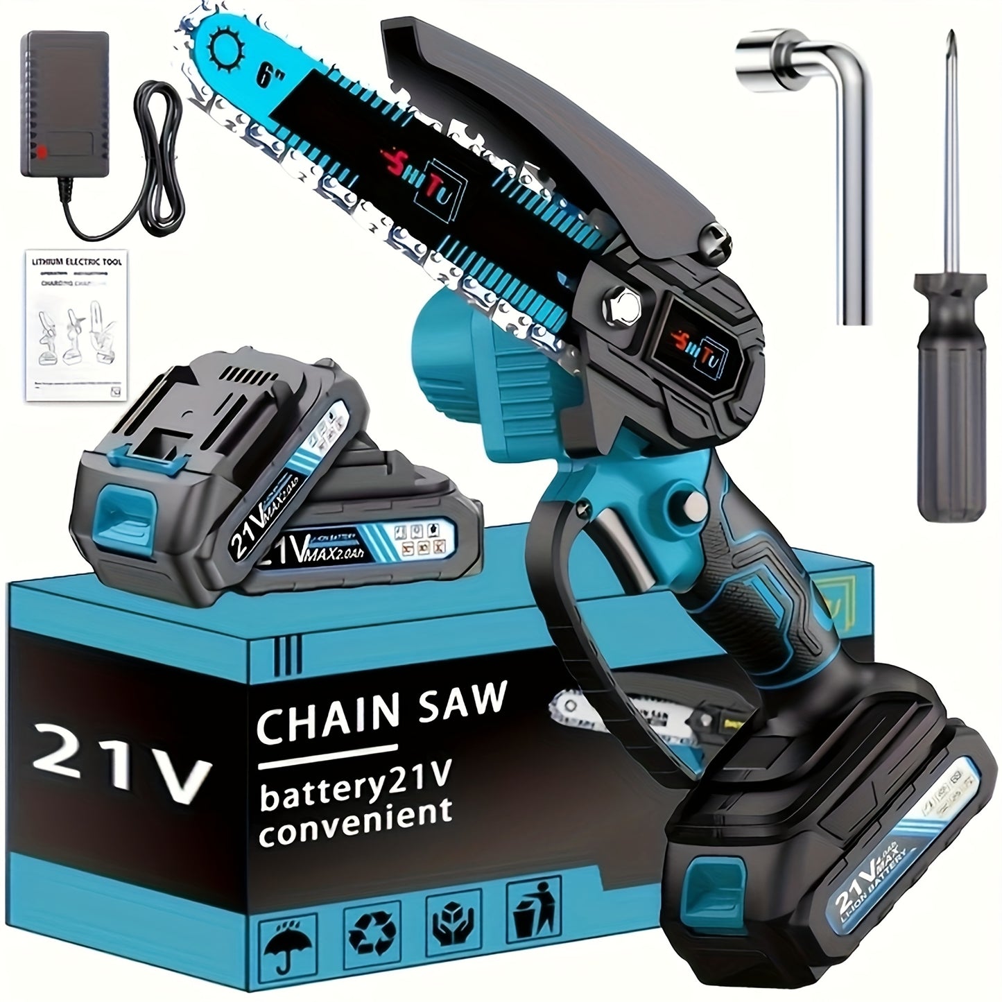 Mini Cordless Chainsaw, Lightweight &amp; Portable Handheld Electric Tree Cutter with Splash Guard, Safety Lock, Rechargeable Battery, and Safe Trimming for Quick Cutting of Tree Branches, Courtyard, Household, and Garden Use, Gift.